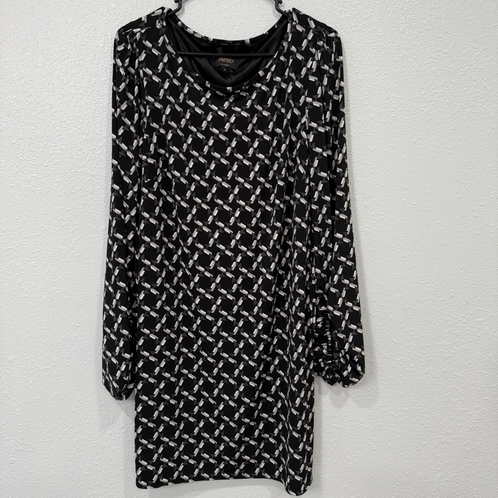 Laundry by Shelli Segal Black White Geometric Print Long Sleeve Dressโ Size 8